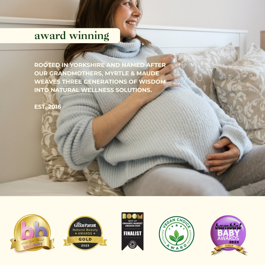 Organic queasy tea ingredients - 40% peppermint, 30% ginger root, 20% lemon balm, 10% orange peel blend for natural morning sickness relief