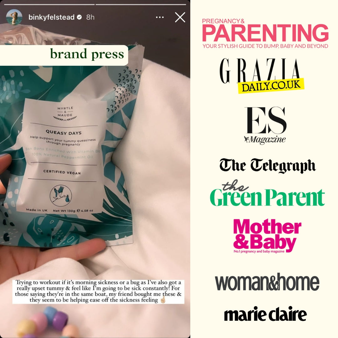 Grazia magazine article featuring Myrtle & Maude organic raspberry leaf labour tea for natural birth preparation and third trimester support