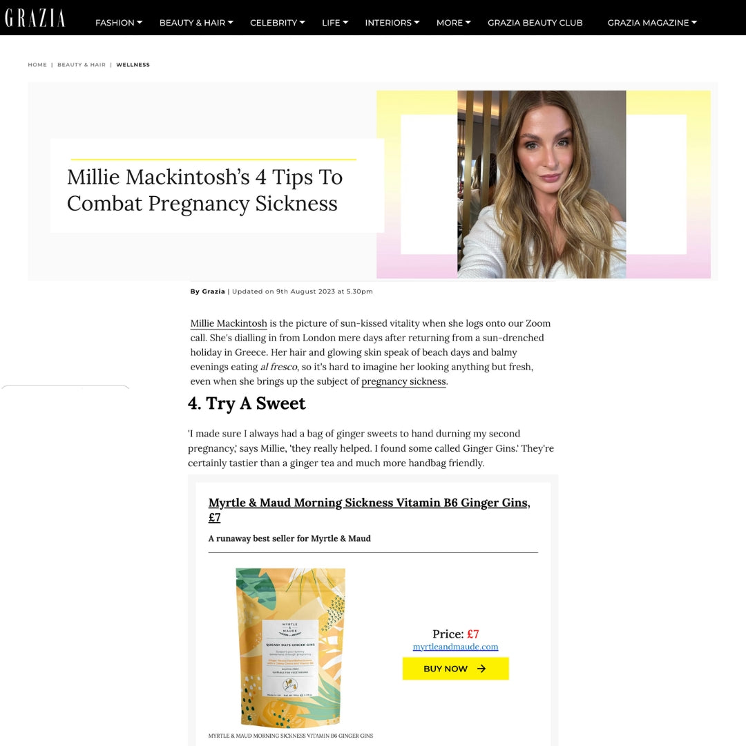 Morning sickness fertility tea Grazia magazine article celebrity endorsement pregnancy nausea relief