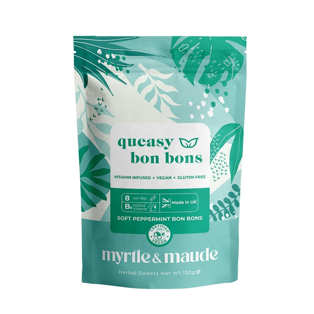 Myrtle &amp; Maude Queasy Bon Bons - Vitamin B6 Morning Sickness Relief Sweets, Vegan Gluten Free 130g