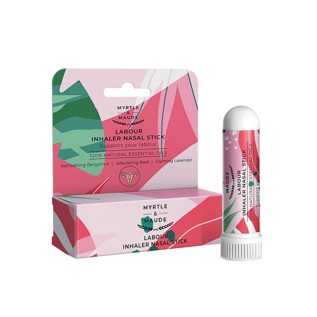 Myrtle &amp; Maude labour inhaler nasal stick with 100% natural essential oils - hospital bag essential aromatherapy inhaler for labour support with refreshing bergamot, alleviating basil and calming lavender for natural childbirth