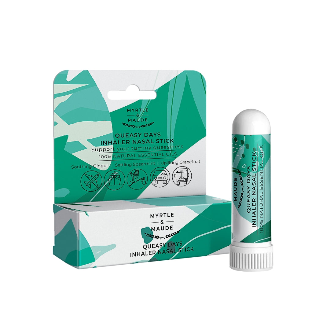 Myrtle & Maude Queasy Days Nasal Inhaler Stick with Natural Essential Oils - Nausea Relief Aromatherapy with Ginger, Spearmint & Grapefruit