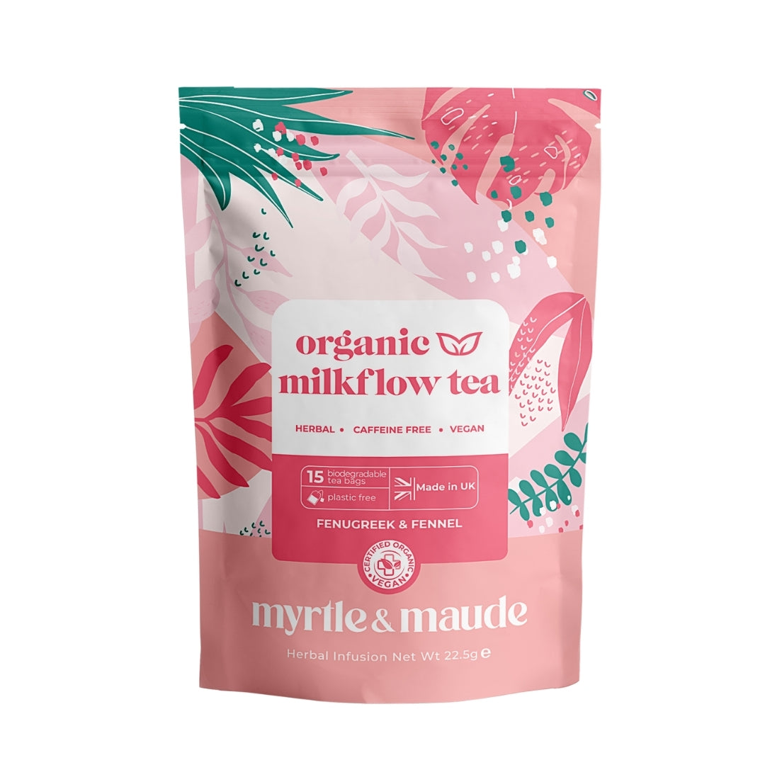 Myrtle &amp; Maude Organic Milkflow Tea - Lactation Support with Fenugreek Fennel 15 Bags Vegan