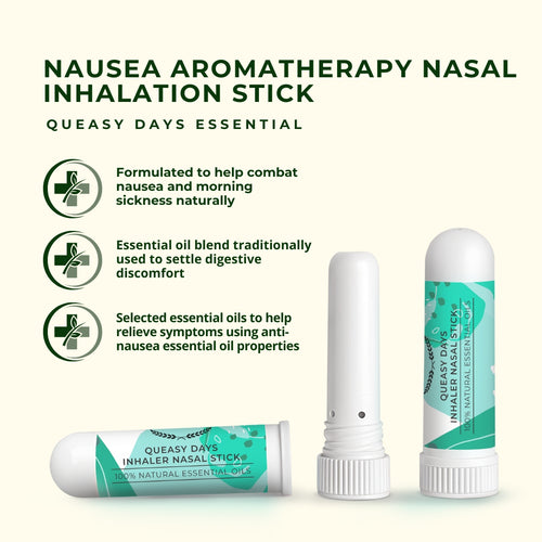 Nausea aromatherapy nasal inhalation stick formulated to combat morning sickness naturally using essential oil blend for digestive discomfort relief