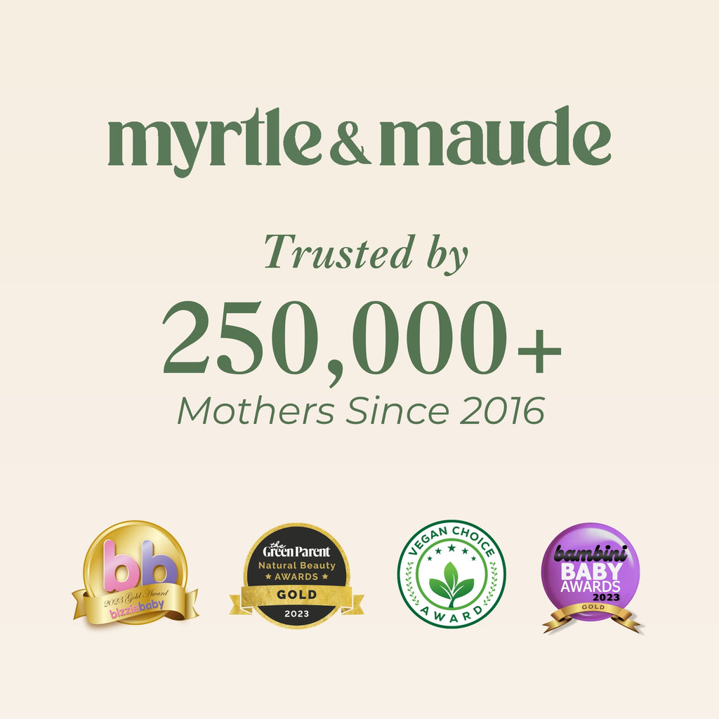 Myrtle & Maude trusted by 250,000+ mothers since 2016 - award-winning pregnancy nausea relief brand with multiple industry awards