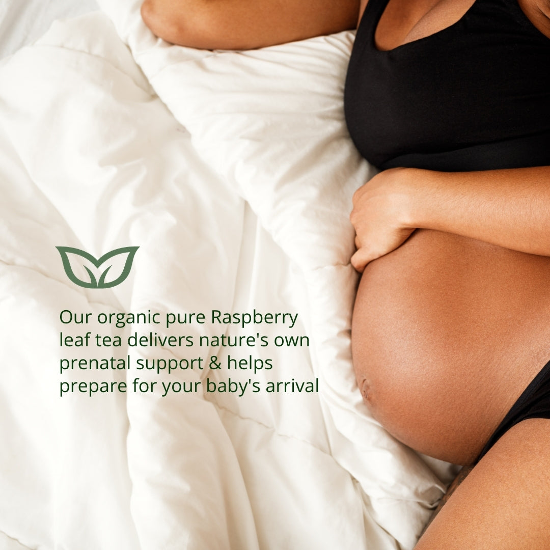 Pregnant woman with organic pure raspberry leaf tea for natural prenatal support and birth preparation - labour tea for third trimester