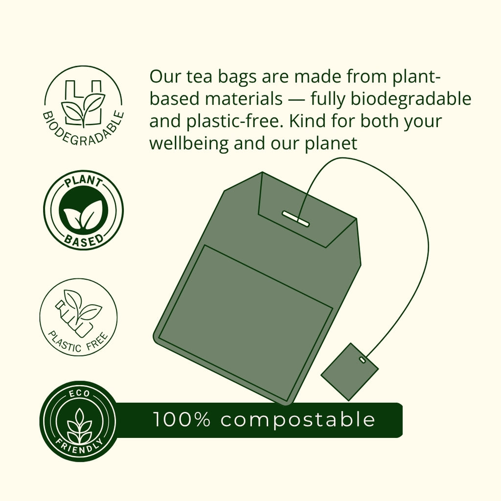 Biodegradable plastic-free tea bags for organic raspberry leaf labour tea - plant-based compostable pregnancy tea packaging sustainable and eco-friendly
