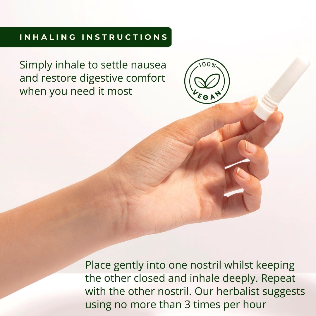 How to use nausea aromatherapy inhaler - simply inhale nasal stick to settle morning sickness and restore digestive comfort, 100% vegan certified