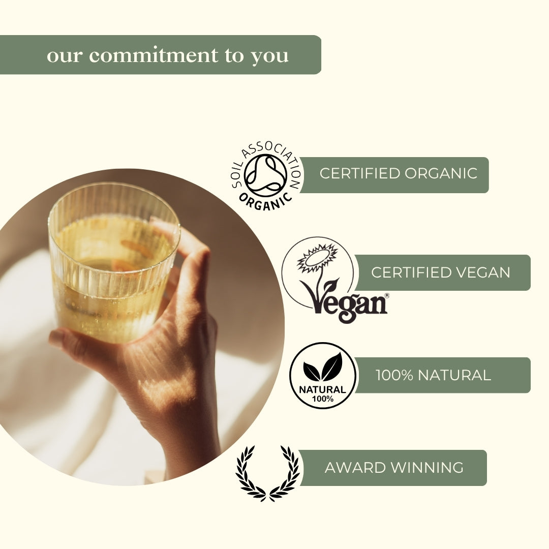 Myrtle &amp; Maude commitment - Soil Association certified organic morning sickness tea, certified vegan nausea relief tea, 100% natural pregnancy support