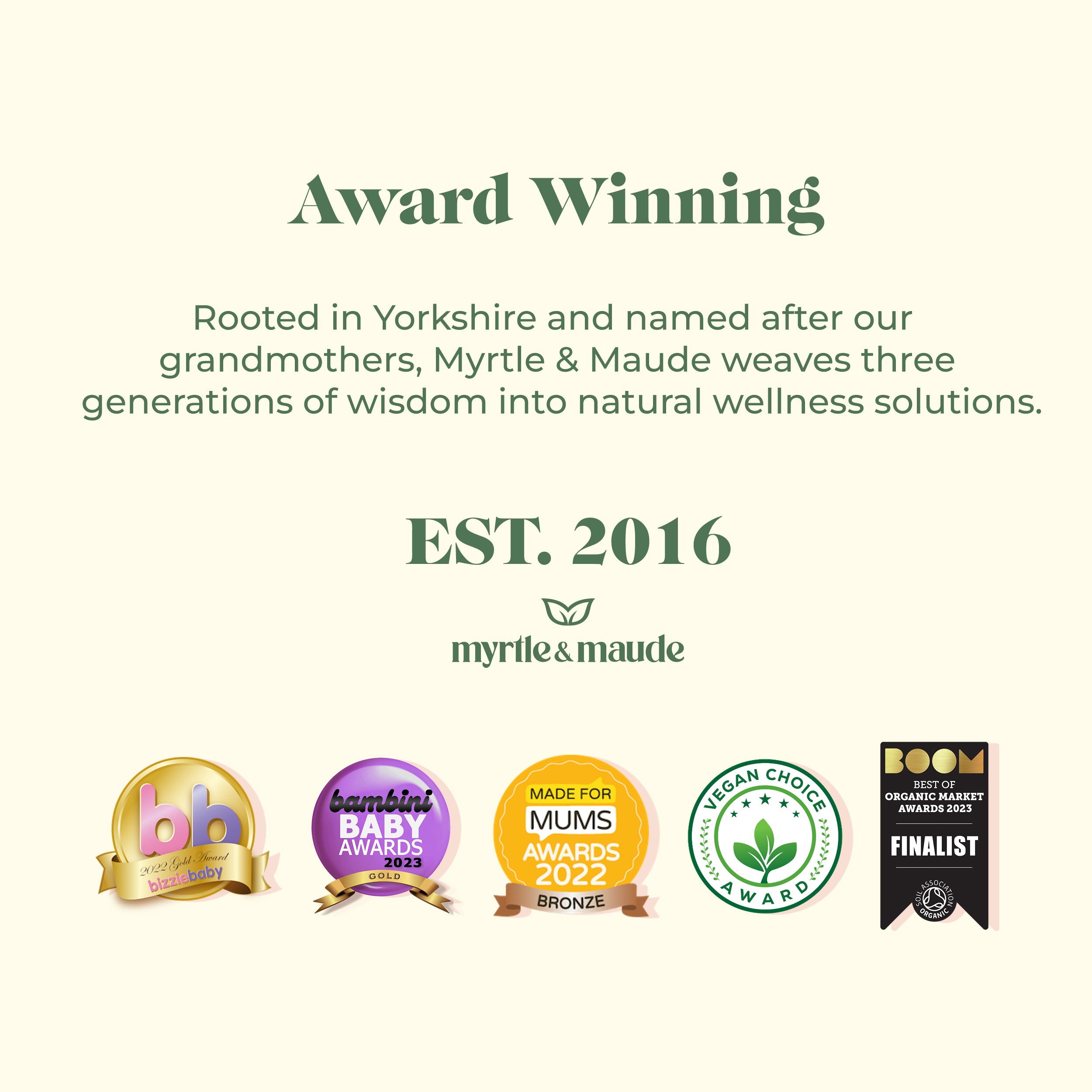 Award-winning Myrtle & Maude milkflow breastfeeding tea - Yorkshire company est. 2016, multiple baby and mum awards including Bambini Baby 2023