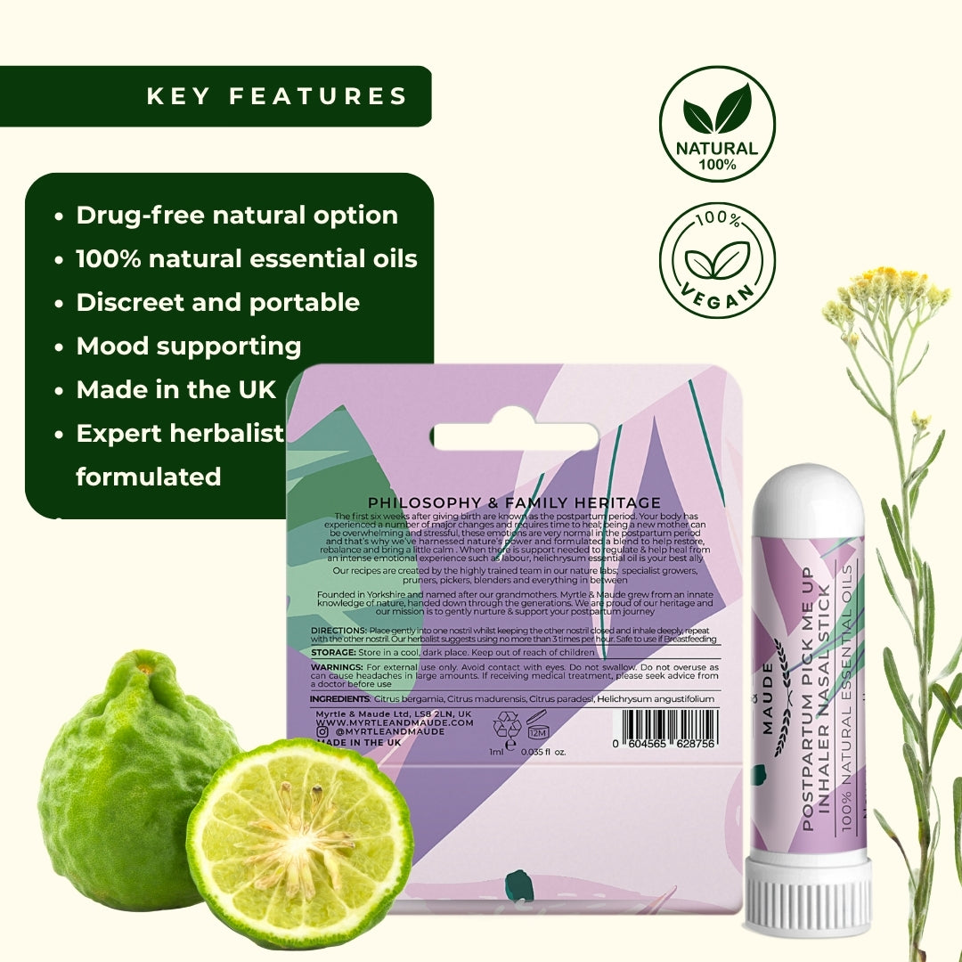 Postpartum aromatherapy nasal stick features drug-free natural portable mood support made UK expert formulated